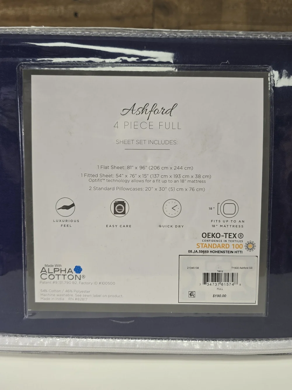 Ashford Deep Navy 4-Piece Luxury Sheet Set Full Size 1500TC